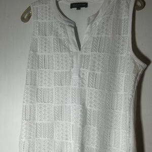 Jones New York Large White Sleeveless Top Lace Preppy